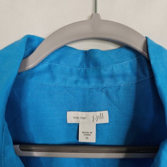 J. JILL LOVE LINEN Button Up Down Shirt Top BLUE size XL Long Sleeve Preppy 100% - Picture 3 of 8